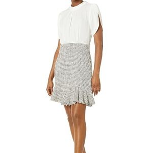 Rebecca Taylor Black and White Silk And Tweed With A-Line Skirt Dress
